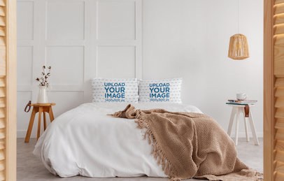 Home Decor Mockup of Two Pillows Placed on a Bed