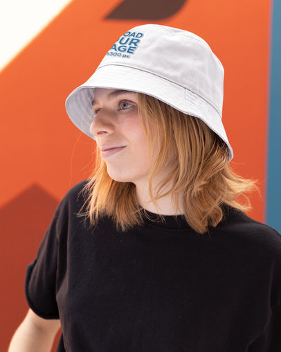Bucket Hat Mockup of a Smiling Woman With Red Hair