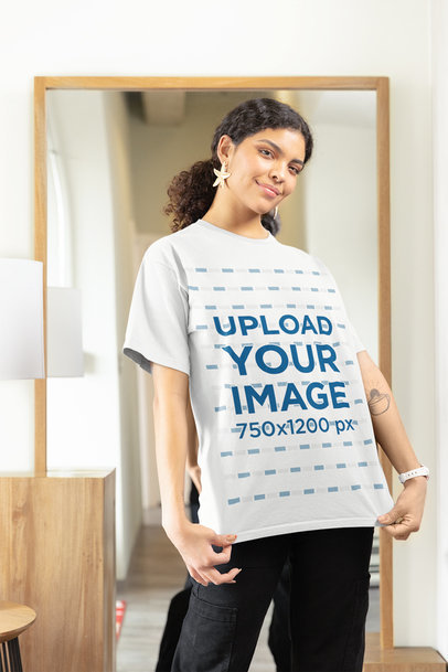 Gildan T-Shirt Mockup of a Tattooed Woman Posing With a Smile