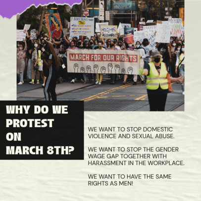 Instagram Post Creator Featuring Reasons to Protest on Women's Day