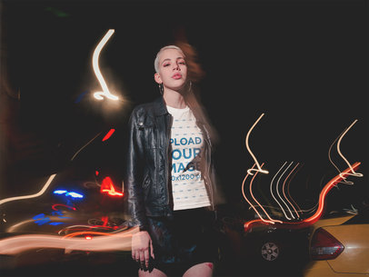 Slow Shutter T-Shirt Mockup of a Girl in the City at Night a18904