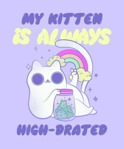 T-Shirt Design Template for a 420 Celebration with a Cartoonish Cat Illustration