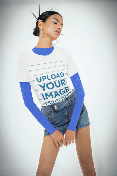 Bella Canvas T-Shirt Mockup Featuring a Woman Wearing a Y2K Outfit