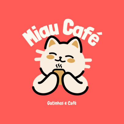 Logo Template Featuring a Kawaii Cat for a Coffee Shop