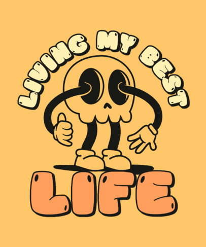 T-Shirt Design Template Featuring a Skull Cartoon with a Happy Quote