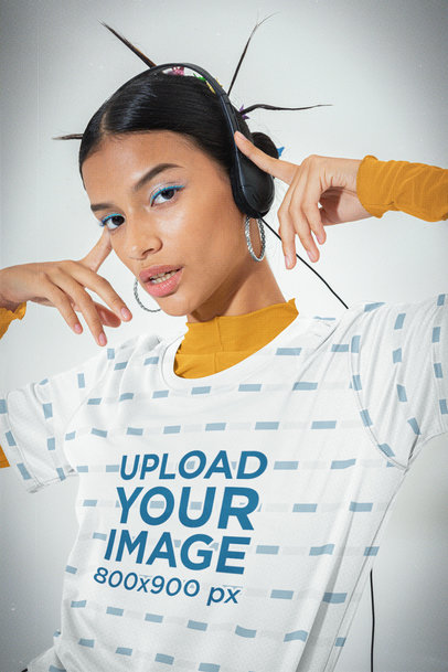 Jersey Mockup Featuring a Woman With a Y2K-Themed Look