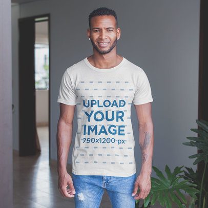 T-Shirt Mockup of a Man Wearing a T-Shirt with Jeans