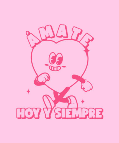 T-Shirt Design Maker Featuring a Happy Heart Cartoon with a Self-Loving Quote 5366h