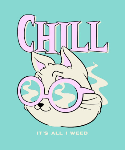 T-Shirt Design Maker with an Illustrated Cat Cartoon and a Weed-Themed Quote
