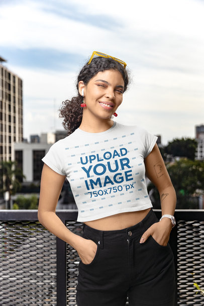 Gildan Crop Top Mockup of a Smiling Woman With Curly Hair