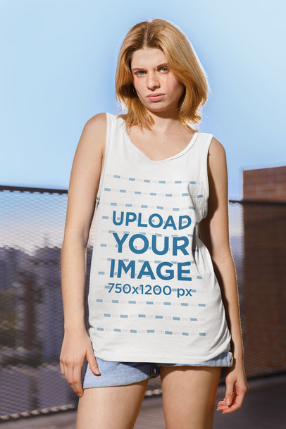 Tank Top Mockup Featuring a Short-Haired Woman Posing With a Serious Look