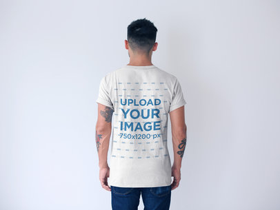 Back Shot of a T-Shirt Mockup Featuring a Man with Short Hair