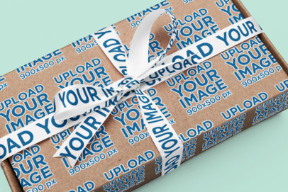 Ribbon Mockup Featuring a Box Placed on a Customizable Background