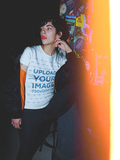 Nightshot T-Shirt Mockup Featuring an Edgy Woman Posing