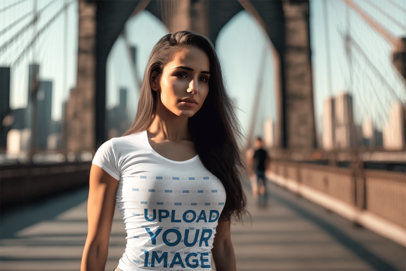 AI-Generated Mockup of a Woman Posing on the Brooklyn Bridge m32492