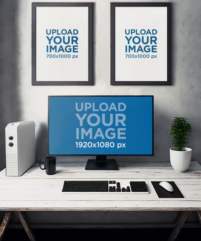 Desktop Mockup of a Gaming Room With Two Art Prints m32578