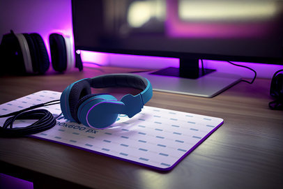 AI-Generated Mockup of a Desk Pad Placed Under a Pair of Headphones m32557