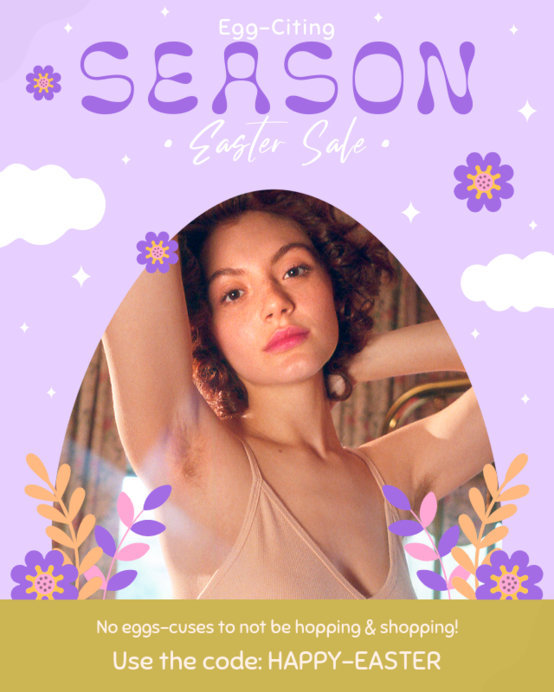 Instagram Post Design Template Featuring Clouds and Flowers Graphics for an Easter Sale