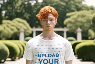 AI-Generated Mockup of a Red-Headed Man Wearing a T-Shirt in Tokyo
