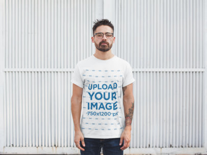 Round Neck Tshirt Mockup Featuring a Man with Glasses