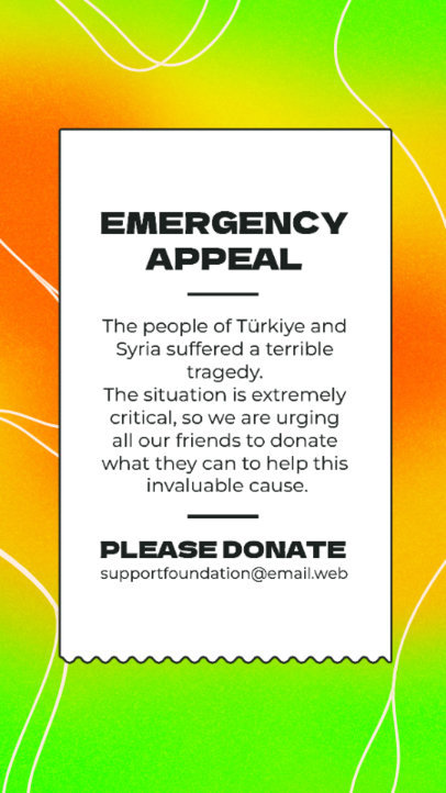Instagram Story Template Featuring an Emergency Appeal for the Victims of Turkey and Syria 4788j-5432