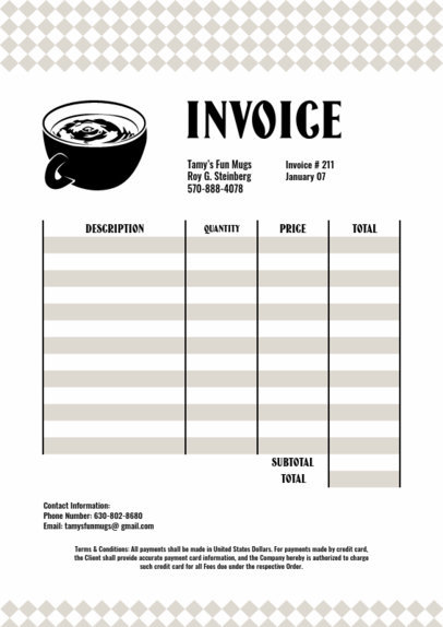 Invoice Maker Featuring a Coffee Mug Graphic and a Fancy Pattern 5417