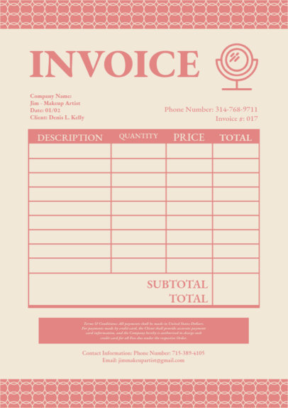 Invoice Generator for a Makeup Artist Featuring a Mirror Icon 5419a