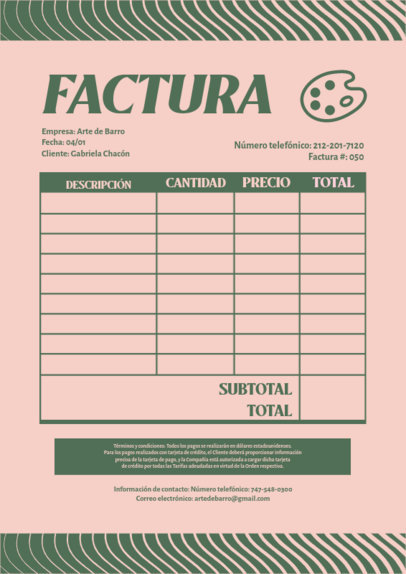Invoice Creator With Horizontal Abstract Patterns for an Art Company 5419b