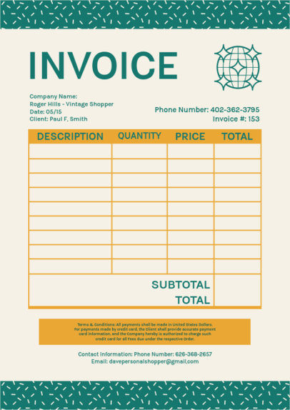Payment Invoice Creator for a Vintage Shopper's Company 5419f