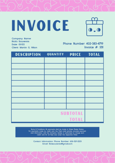 Souvenir's Company Invoice Template Featuring a Gift Box Graphic 5419g