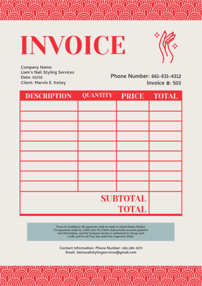 Invoice Template for a Nail Salon Featuring a Hand Icon With Sparkles 5419c