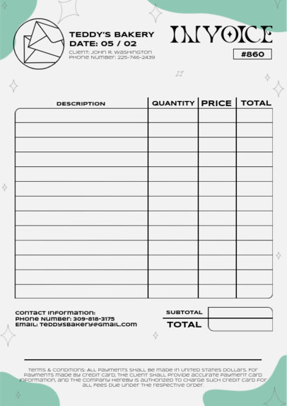 Invoice Maker for a Bakery Shop Featuring Abstract Frames 5420