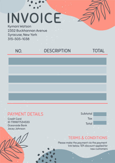 Invoice Template Featuring Botanic Illustrations and a Colorful Frame 5416c