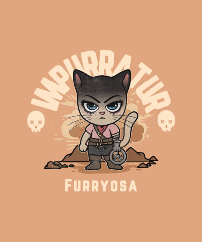 T-Shirt Design Generator Featuring a Cartoonish Kitten Inspired by Mad Max