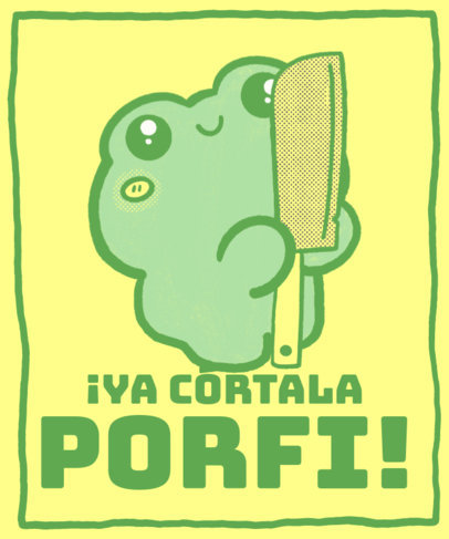 T-Shirt Design Template with a Cute Kawaii Cartoon Illustration