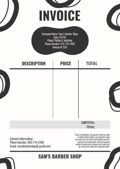 Barber's Shop Invoice Template Featuring Abstract Graphics 5418c