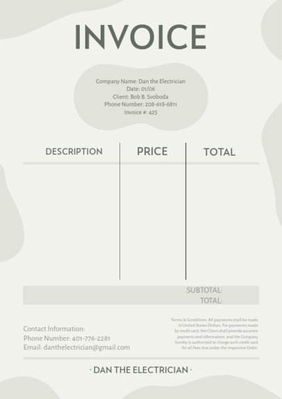 Invoice Template Featuring a Minimalist Style for Electrician Services 5418g