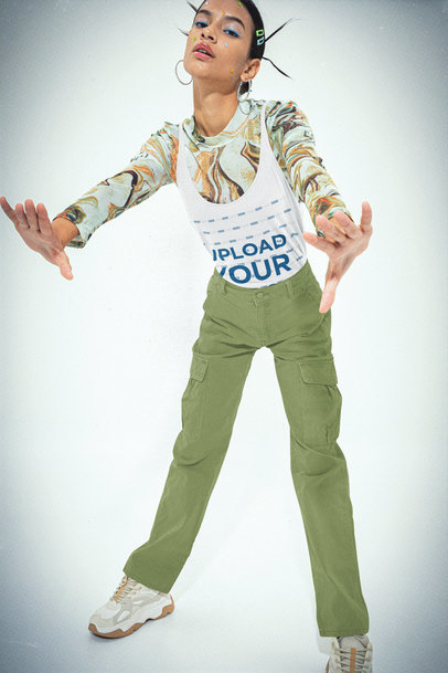 Bella Canvas Tank Top Mockup Featuring a Woman Posing in a Y2K-Inspired Outfit