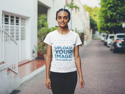 Mockup of a Woman with Braids Wearing a T-Shirt