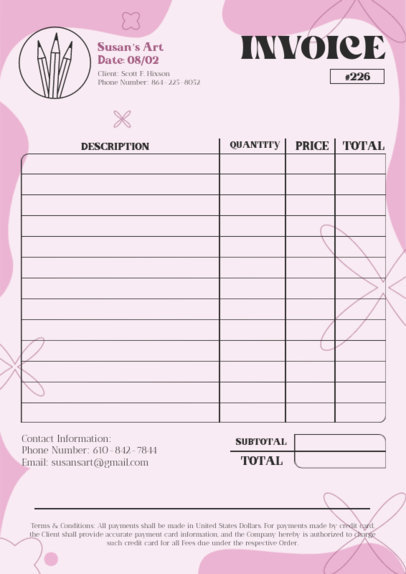 Invoice Creator for an Art Store Featuring Pencil Graphics 5420b