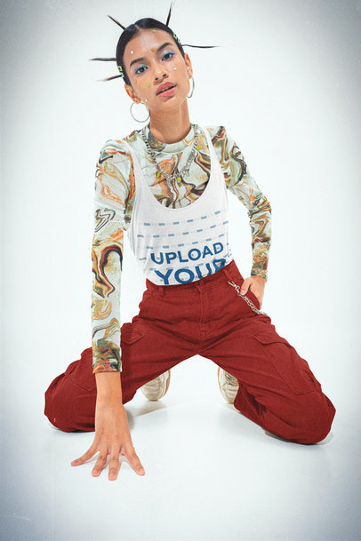 Bella Canvas Tank Top Mockup of a Woman with Colorful Face Stickers