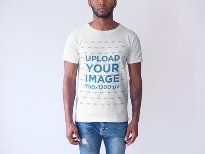Generic T-Shirt Mockup Featuring a Cropped Face Man Against a White Background