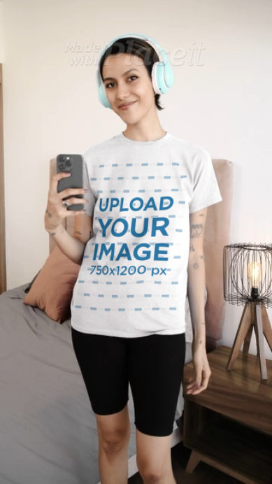 T-Shirt Video Featuring a Smiling Woman Recording a TikTok