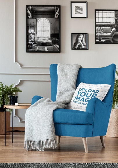 Mockup of a Pillow Placed on a Modern Couch