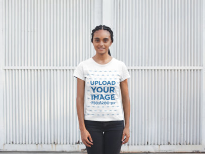 T-Shirt Mockup Featuring a Smiling Woman with Braids