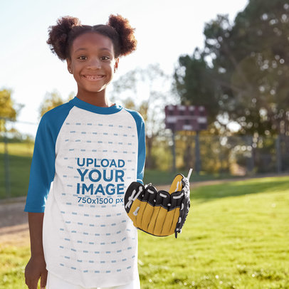 Raglan Long Sleeve Tee Mockup of a Smiling Girl Playing Baseball m32101 r-el2