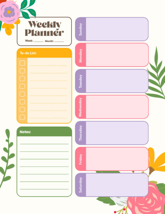 Placeit - Planner Maker Featuring Floral Graphics for Weekly Activities