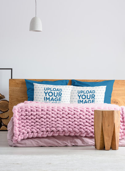 Mockup of Two Pillows Placed on a Pink Bed m30999 r-el2