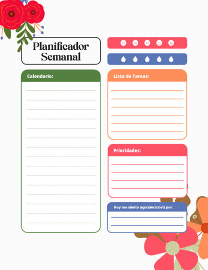 Planner Template With Colorful Flower Illustrations 6054c-el1