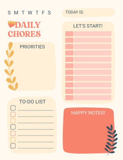 Planner Template for Daily Chores Featuring a Cute Flower Graphic 6058c-el1